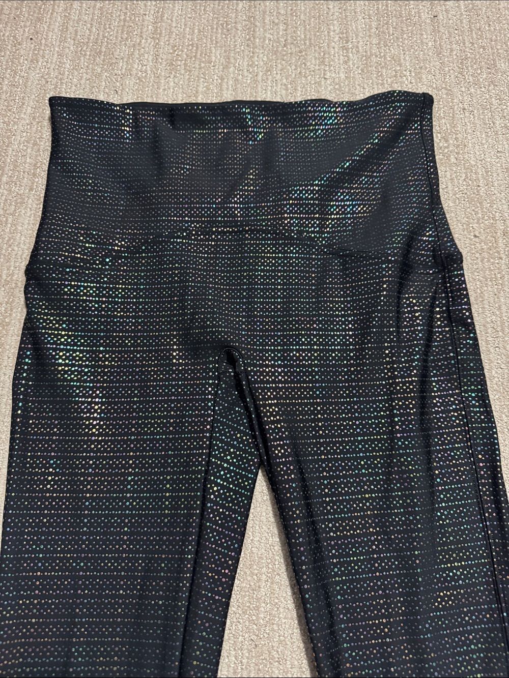 Spanx Womens XL Black Metallic Dot Print Active 7/8 Leggings High Rise Shimmer - Picture 2 of 9
